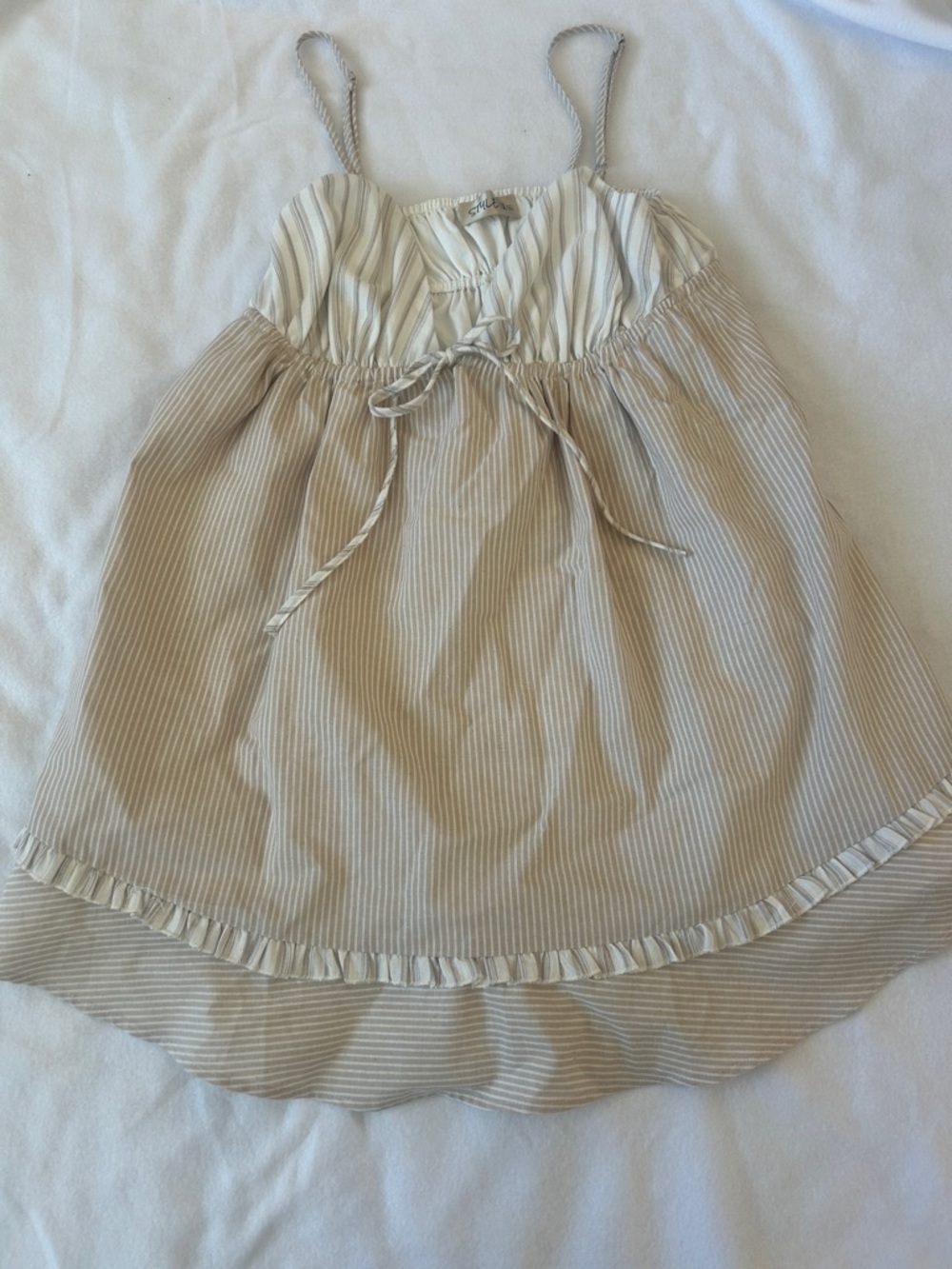 Styleu Striped Ruffled babydoll Dress - Neutral Beige & Cream